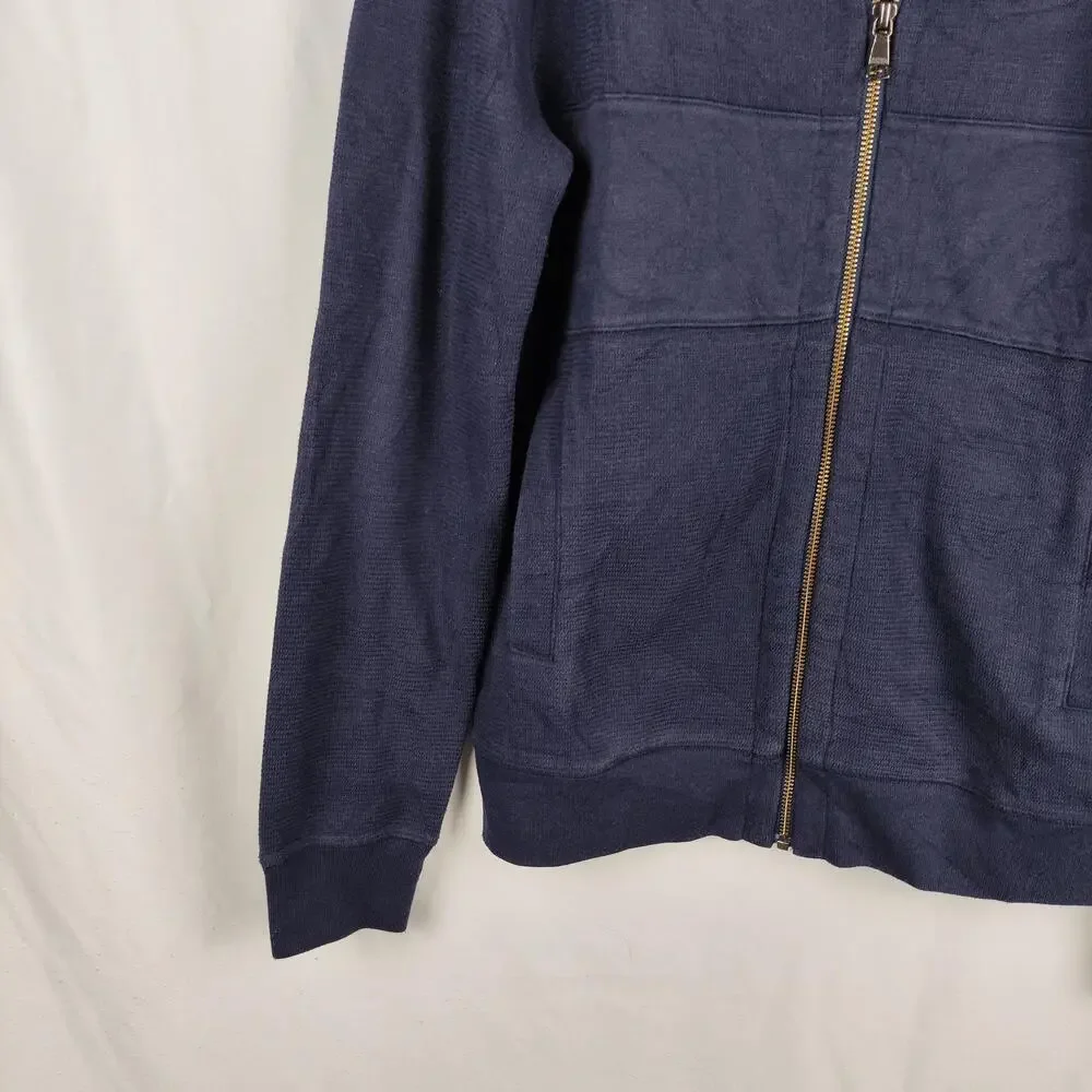 Banana Republic Sweater Mens Small Blue Full Zip Mock Neck Knit Pockets Casual